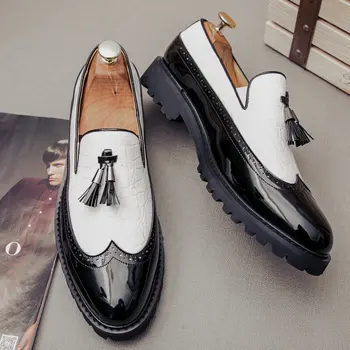 2023 Луксозни черни бели мъжки обувки с перфорации тип 