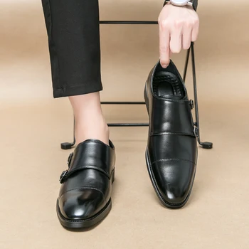 2023 Мъжки висококачествени кожени обувки с мека повърхност, мъжки зимни ворсовая бизнес ежедневни официално облекло, младежта мъжки обувки супериор Юнеца