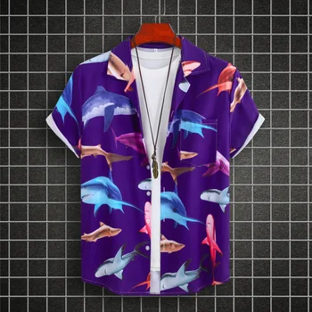 2023 Хавайска Риза Мъжка Модна Блуза С Флорални Геометрични Принтом, Плажна Однобортная Блуза С Къс Ръкав, Празнична Мъжки Дрехи