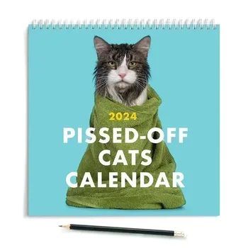 2024 Нов английски Календар Kawaii Pissed-Off Cat Сладки Аксесоари Канцеларски материали Всеки ден, за Да празнуват Стенен Календар