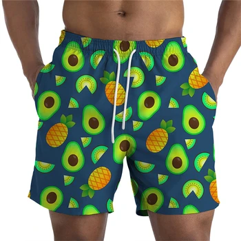2024 Хавайски ваканция, плажни къси панталони за мъже, ежедневни къси панталони с 3D принтом, еластична превръзка с ананас, Плажни шорти, брючный бански, бански