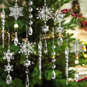 20pcs Акрилна Коледна Висулка във формата на снежинки, изкуствена Франция, Коледна Елха, Висящи Украси, украса за новогодишната партита