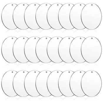 24 Парчета 3-инчов акрилни заготовки за ключодържатели, кръгове, прозрачни декорации за дискове, заготовки с дупки, кръгли дискове за ключодържатели 
