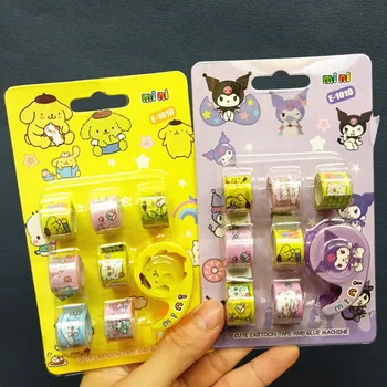 24шт Sanrio Kuromi My Melody Cinnamoroll Mini Hand Tape Сам Pompom Purin, тиксо, материал за етикети, детски канцеларски материали