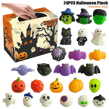 24шт мини-меки играчки Squishies на Хелоуин с шарките на Зомби-Призрак, играчки за облекчаване на стреса, детски подаръци