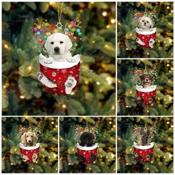 2D Окачване с това сладко кученце, Украси за Коледната елха, Висящи подаръчен продукт, Персонализация карикатура, Семейно подвесное украса 1бр