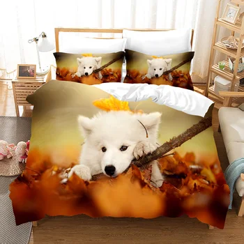 3D Комплекти Легла The Samoyed Dog Набор от Пододеяльников за пуховых одеяла с Калъфка Twin Full Queen King Спално Бельо Спално Бельо