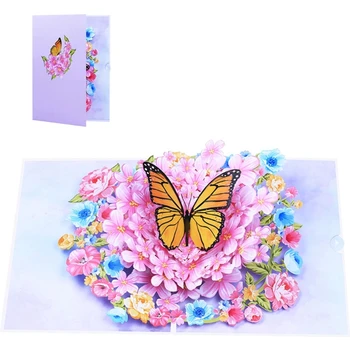3D поздравителни картички с розови цветя, уникална всплывающая картичка с благодарност с малка пощенска картичка и плик, празничен подарък за празници