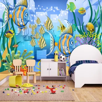 3D Стенопис Тапети за хола Подводен свят на Фантазия Карикатура на Тапети за детска стая Начало декор Тапети за спалнята