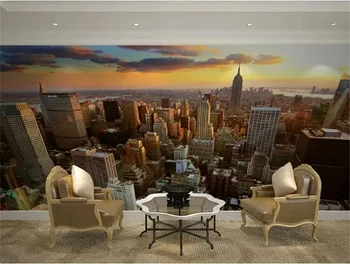 3d фотообои beibehang на фона на вечерното градския пейзаж, разтегателен диван, спалня, телевизионната кула в Ню Йорк, 3D фотообои за стени