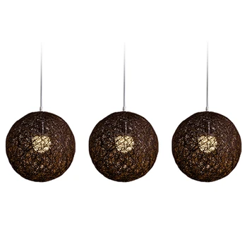 3X Кафе полилей от бамбук, ратан и юта с топки и Индивидуално творчество Сферична ротанговый лампион-гнездо