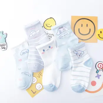 5 Чифта детски чорапи Kawaii Sanrio, сладки бебешки чорапи Cinnamoroll Kuromi, дишащи, Гъвкави, Модерни, Красиви, креативни, за малки деца.
