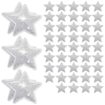 50 Бр Междузвездни пайеток, пришитых желязо, апликация, бродирани звездата на ивици, на пластира за ремонт във формата на звезда със собствените си ръце