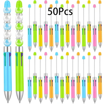 50шт 4 в 1 Цвят Пластмасови Топчета Химикалки Химикалка Химикалка От Мъниста САМ Дръжки От Мъниста Дръжки за Деца на Студенти Подарък на Ученически Пособия, Офис