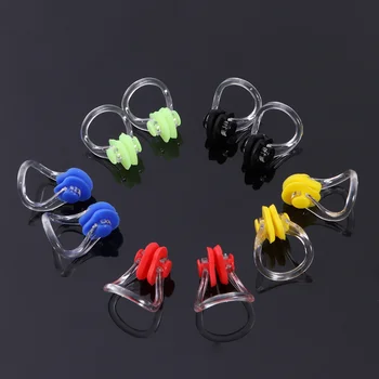 5шт щипки за нос Мини преносим водоустойчив силиконови скоби за нос за плуване (черен, червен, син, зелен и жълт)