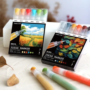 6 Опаковки акрилни маркери химикалки са на водна основа с мек връх за чертане на линии куки и colorization анимации, художествени, за да проверите за дизайн