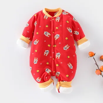 8 Стилове на Китайската нова дрехи Dragon Baby Дебели зимни дрехи за новородени Момчета и момичета, дрехи за проследяването стъпки пълзи от памук, Боди, гащеризон