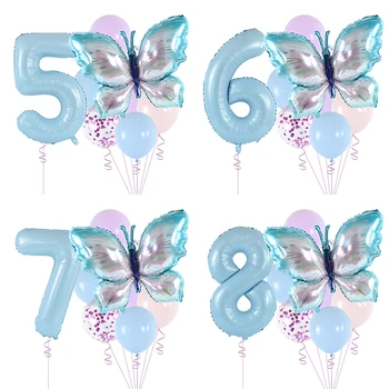 9 бр./компл. Балон от фолио с пеперуда 40 инча Синьо Гигантски дигитален балон Декорации за детската душа Гелиевый балон Аксесоари за парти по случай рождения Ден
