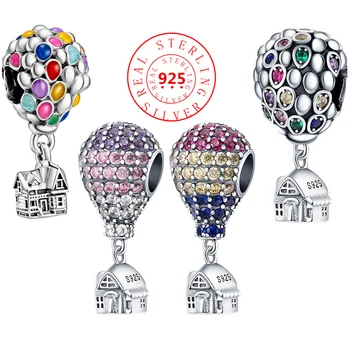 925 Сребро Цветна Паве Циркон балон Къща в Стил направи си САМ Мъниста Подходящи за оригинален браслету Pandora Charms Изискани бижута