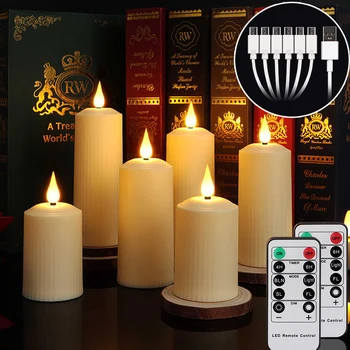 9шт Акумулаторни Свещи и таймер С дистанционно управление на играта на пламъка USB зареждане Tealight Коледни Водоустойчива led свещи Декорация на дома