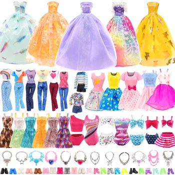 Barwa 38 бр., ново прием на модни дрехи и аксесоари за кукли = 1 Сватбена рокля, 8 модни рокли в различни стилове, 6 колиета в различни стилове.