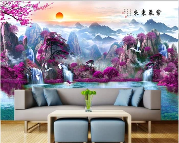 beibehang Custom fashion красива декоративна живопис слайд papel de parede 3d тапети лилаво голям 3D пейзаж от папие-маше