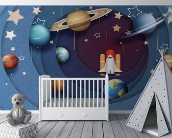 beibehang papel de parede 3d Индивидуални модерни нови космически планетата, ракетата е на небето, на фона на тапети за детска стая