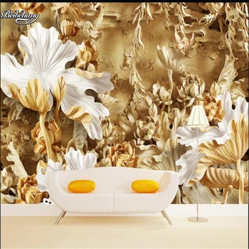 beibehang Дърворезба lotus TV фонова стена изработени по поръчка голяма фреска от нетъкан тапет екологични papel de parede
