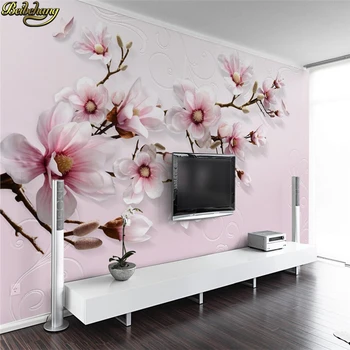 beibehang Потребителски фотообои с розово цвете лилия 3D стенопис дневна спалня телевизор фонови фотообои рисувани тапети