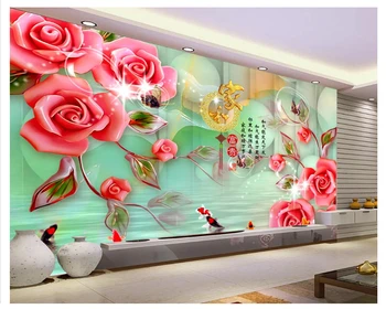 beibehang Стилен тапет за високо се издига интериор нефритовая резба на лунна светлина роза ТЕЛЕВИЗИЯ декорация на стените картина papel de parede тапети