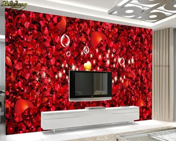 beibehang фотообои по поръчка, стенни картини, червена роза венчелистче, на фона на телевизор, тапети за дома, тапети за хола