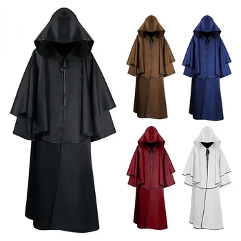 Cosplay Средновековен роба на Монах, дъждобран Чумного д-Р, костюм за Хелоуин, наметало с качулка, мантъл, рокля Магьосник, свещеник, монах, Облекло