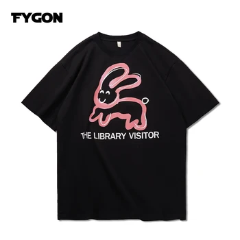 Fygon Little Pink Rabbit Креативен Дизайн Мъжка Тениска С кръгло деколте И Къс Ръкав, Корейски Стилни Мъжки Блузи Летни Модни Тениски