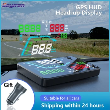 Geyiren Q7 GPS HUD Цифров Скоростомер Ветрозащитный Дисплей Време Пробег Височина мили/ч КМЧ Проектор На дисплея е Подходящ За всички превозни средства