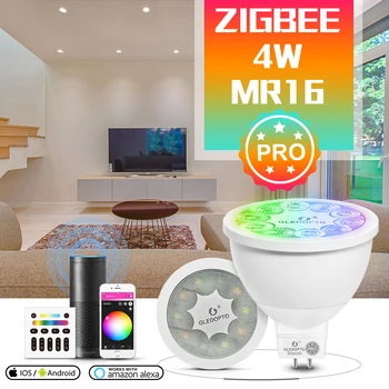 GLEDOPTO ZigBee 3.0 Smart RGBCCT MR16 Фокус Pro 4 W AC / DC12V Лампа с Ъгъл на лъча на 30 градуса, Работи с приложение на Алекса Echo Plus Voice RF