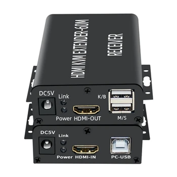 HDMI-съвместими KVM разклонител 60 м за кабел Ethernet Cat5 /6 с резолюция 1080P USB аудио-видео конвертор за PC TV-монитор-Штепсельная вилица ЕС