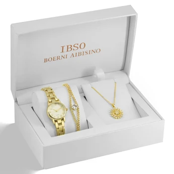 IBSO, Евтини Главата марка, луксозни Дамски Златен часовник, колие, женски комплект бижута, Модни творчески кварцови часовници с кристали, подарък за една дама