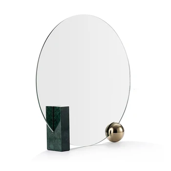 INS Тоалетен огледало, Огледало за грим Десктоп Огледало Огледало за тоалетка маса Огледало с кръгла дупка на огледалата за обратно виждане Огледало от естествен зелен мрамор