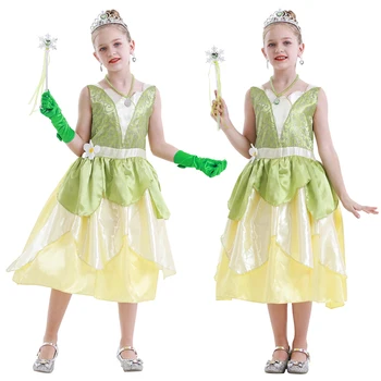 Jurebecia Зелена рокля принцеса-феи-жаби за момичета, Маскарадните рокли за парти в чест на рождения Ден, Детски костюм на Елф на Хелоуин костюми