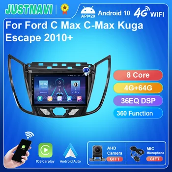 JUSTNAVI Android 10,0 Автомагнитола За Ford C Max, C-Max, Kuga Escape 2010 + Стерео Мултимедия CarPlay Авторадио GPS DSP Видео плейър