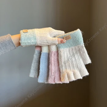 KayCrowne Нови дамски ръкавици с полупальцами, елегантни зимни топли студентски ръкавици за писма, набор на текст, изкуствена вълна, акрил вязаная ръкавица без пръсти