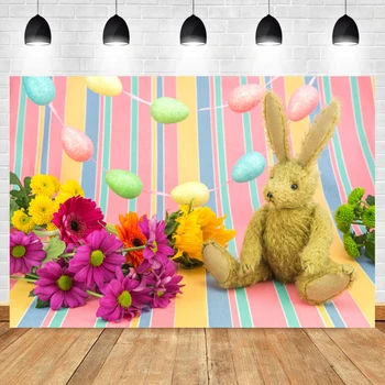 Laeacco Пролетни Великденски Фонове Цвят Flowers Baby Rabbit Бъни Eggs Party Baby Фотофоны За Новородено За Фото Студио