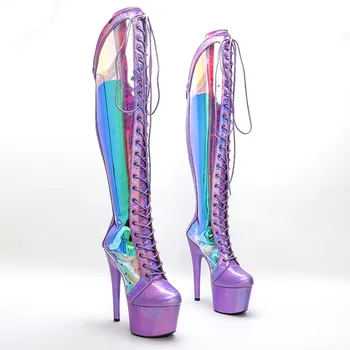 LAIJIANJINXIA/ Нови Дамски официални обувки на платформа и висок ток с изкуствен покрив 17 см/7 инча, Обувки за танци на един стълб, 118