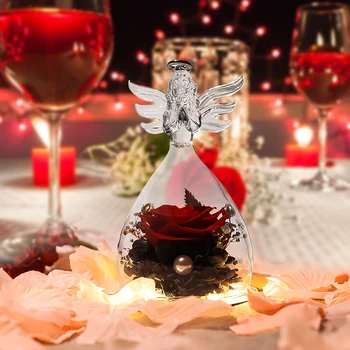 Led Вечната Роза със Стъклен капак С осветление Кутия Little Angel Decor Декорация на Сватба Парти за рожден Ден на Нова Година, Подарък за Свети Валентин