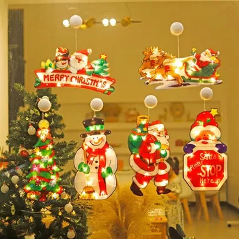 Led лампа за окачване на прозореца, кука на присоске, Декоративна лампа за партита в стаята, Коледа, Коледна Декоративна лампа, Подаръци 2024 Навидад Decor