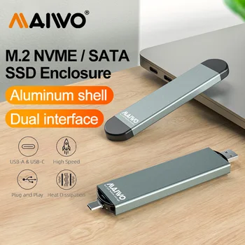 MAIWO Dual Protocols M. 2 NVME NGFF SATA Корпус USB 3.1 Type C SSD Адаптер за NVME PCIE NGFF SATA SSD Диск Box M. 2 SSD Case
