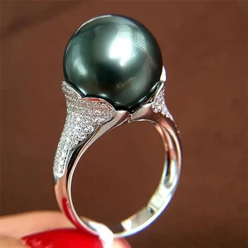 MeiBaPJ 10 мм Натурален малахитово син кръг перли, модерен цвете, модерен пръстен от сребро 925 проба, изискани сватбени бижута за жени
