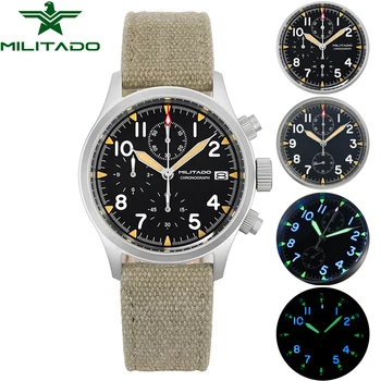Militado Ретро VK67 кварцов часовник с хронограф 39 мм Корпус от неръждаема стомана 316L 3 на циферблата Водоустойчивост 100 м Многофункционални военни часовници
