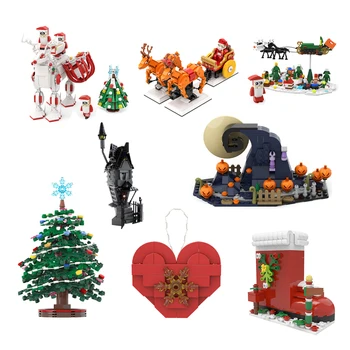 MOC Коледна Елха Дядо Коледа на Шейна Лосове Модел DIY Мини Тухли Строителни Блокове Играчка за Деца Коледен Подарък За Рожден Ден