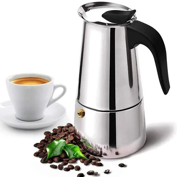 Moka Pot, Класически саксии кафе от неръждаема стомана За приготвяне на Еспресо кафе в американски стил, капацитетът 2 ~ 12 чаши (100 ~ 600 МЛ)
